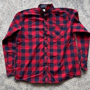 Casual Red and Black Plaid Button Down Shirt
